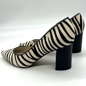 Black & White Zebra Stripe Pointed Toe Pumps High Heel Cow Fur Marc Fisher 9